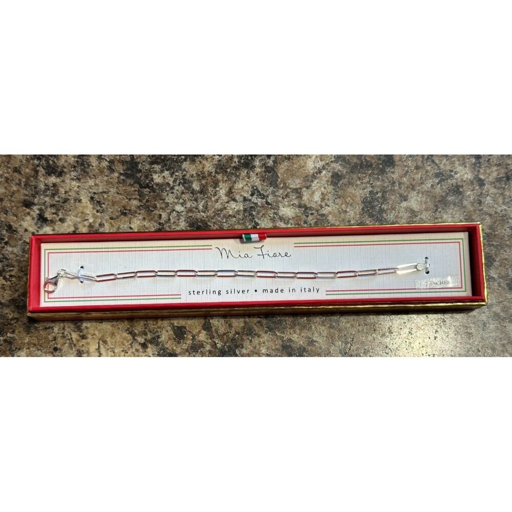 NEW in Box 925 Sterling Silver Paperclip Bracelet 7" Long